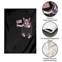 Funny Patriotic French Bulldog in Pocket Graphic Garden Flag Cute Frenchie Waving US Flag Sunglasses Faux Summer