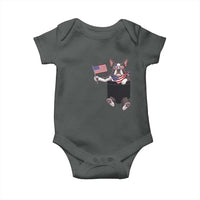 Funny Patriotic French Bulldog in Pocket Graphic Baby Onesie Cute Frenchie Waving US Flag Sunglasses Faux Summer