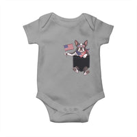 Funny Patriotic French Bulldog in Pocket Graphic Baby Onesie Cute Frenchie Waving US Flag Sunglasses Faux Summer
