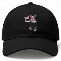 Funny Patriotic French Bulldog in Pocket Graphic Baseball Cap Cute Frenchie Waving US Flag Sunglasses Faux Summer