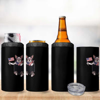 Funny Patriotic French Bulldog in Pocket Graphic 4 in 1 Can Cooler Tumbler Cute Frenchie Waving US Flag Sunglasses Faux Summer