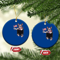 Funny Patriotic French Bulldog in Pocket Graphic Ceramic Ornament Cute Frenchie Waving US Flag Sunglasses Faux Summer