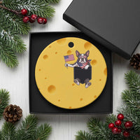 Funny Patriotic French Bulldog in Pocket Graphic Ceramic Ornament Cute Frenchie Waving US Flag Sunglasses Faux Summer
