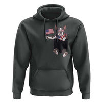 Funny Patriotic French Bulldog in Pocket Graphic Hoodie Cute Frenchie Waving US Flag Sunglasses Faux Summer