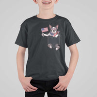 Funny Patriotic French Bulldog in Pocket Graphic T Shirt For Kid Cute Frenchie Waving US Flag Sunglasses Faux Summer