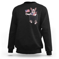 Funny Patriotic French Bulldog in Pocket Graphic Sweatshirt Cute Frenchie Waving US Flag Sunglasses Faux Summer