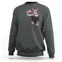 Funny Patriotic French Bulldog in Pocket Graphic Sweatshirt Cute Frenchie Waving US Flag Sunglasses Faux Summer