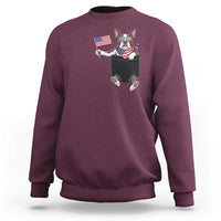 Funny Patriotic French Bulldog in Pocket Graphic Sweatshirt Cute Frenchie Waving US Flag Sunglasses Faux Summer