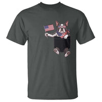 Funny Patriotic French Bulldog in Pocket Graphic T Shirt Cute Frenchie Waving US Flag Sunglasses Faux Summer