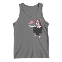 Funny Patriotic French Bulldog in Pocket Graphic Tank Top Cute Frenchie Waving US Flag Sunglasses Faux Summer