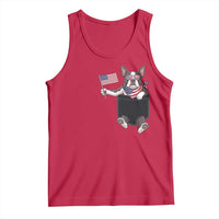 Funny Patriotic French Bulldog in Pocket Graphic Tank Top Cute Frenchie Waving US Flag Sunglasses Faux Summer