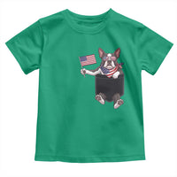 Funny Patriotic French Bulldog in Pocket Graphic Toddler T Shirt Cute Frenchie Waving US Flag Sunglasses Faux Summer