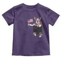 Funny Patriotic French Bulldog in Pocket Graphic Toddler T Shirt Cute Frenchie Waving US Flag Sunglasses Faux Summer