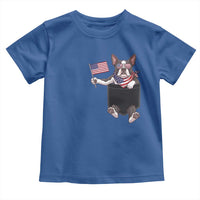 Funny Patriotic French Bulldog in Pocket Graphic Toddler T Shirt Cute Frenchie Waving US Flag Sunglasses Faux Summer