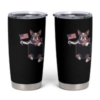 Funny Patriotic French Bulldog in Pocket Graphic Tumbler Cup Cute Frenchie Waving US Flag Sunglasses Faux Summer
