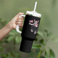 Funny Patriotic French Bulldog in Pocket Graphic Tumbler With Handle Cute Frenchie Waving US Flag Sunglasses Faux Summer