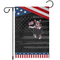Funny French Bulldog in Pocket Graphic Patriotic Garden Flag Cute Frenchie Waving US Flag Sunglasses Faux Summer