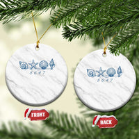 8647 Sea Shells Starfish Vintage Coastal Blue Line Graphic Ceramic Ornament Coded Political Satire