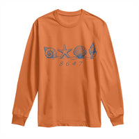 8647 Sea Shells Starfish Vintage Coastal Blue Line Graphic Long Sleeve Shirt Coded Political Satire
