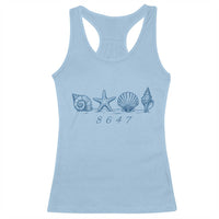 8647 Sea Shells Starfish Vintage Coastal Blue Line Graphic Racerback Tank Top Coded Political Satire