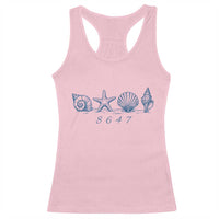 8647 Sea Shells Starfish Vintage Coastal Blue Line Graphic Racerback Tank Top Coded Political Satire