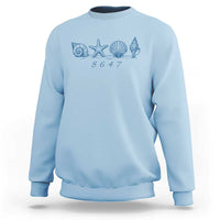 8647 Sea Shells Starfish Vintage Coastal Blue Line Graphic Sweatshirt Coded Political Satire