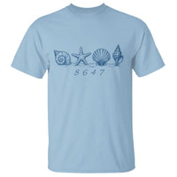 8647 Sea Shells Starfish Vintage Coastal Blue Line Graphic T Shirt Coded Political Satire