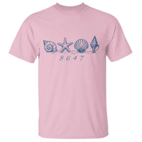 8647 Sea Shells Starfish Vintage Coastal Blue Line Graphic T Shirt Coded Political Satire
