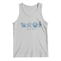 8647 Sea Shells Starfish Vintage Coastal Blue Line Graphic Tank Top Coded Political Satire