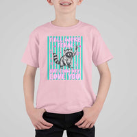 Y'all Were Feral But I Low Key Love You Pink Stripes Raccoon T Shirt For Kid Funny Teacher End of Yea