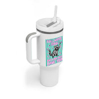 Y'all Were Feral But I Low Key Love You Pink Stripes Raccoon Tumbler With Handle Funny Teacher End of School Year