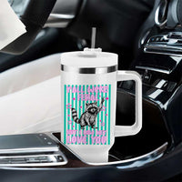 Y'all Were Feral But I Low Key Love You Pink Stripes Raccoon Tumbler With Handle Funny Teacher End of School Year