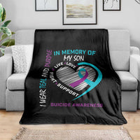 In Memory of My Son Suicide Awareness Throw Blanket Teal and Purple Ribbon Remembrance Gift