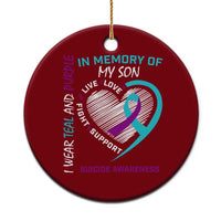 In Memory of My Son Suicide Awareness Ceramic Ornament Teal and Purple Ribbon Remembrance Gift