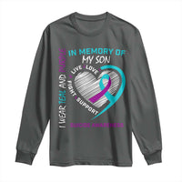 In Memory of My Son Suicide Awareness Long Sleeve Shirt Teal and Purple Ribbon Remembrance Gift