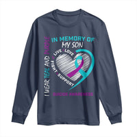 In Memory of My Son Suicide Awareness Long Sleeve Shirt Teal and Purple Ribbon Remembrance Gift