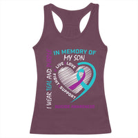 In Memory of My Son Suicide Awareness Racerback Tank Top Teal and Purple Ribbon Remembrance Gift