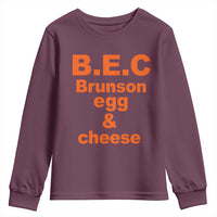 B.E.C. Brunson Egg and Cheese Sandwich Pun Youth Sweatshirt Funny New York Bodega Breakfast Basketball Fan