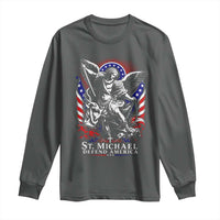 St Michael Defend America Archangel Graphic Long Sleeve Shirt Christian Faith Patriotic