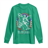 St Michael Defend America Archangel Graphic Long Sleeve Shirt Christian Faith Patriotic