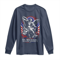 St Michael Defend America Archangel Graphic Long Sleeve Shirt Christian Faith Patriotic