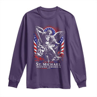St Michael Defend America Archangel Graphic Long Sleeve Shirt Christian Faith Patriotic
