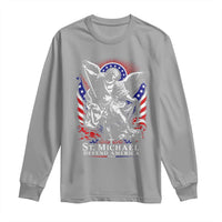 St Michael Defend America Archangel Graphic Long Sleeve Shirt Christian Faith Patriotic