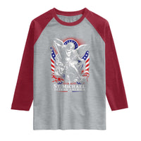St Michael Defend America Archangel Graphic Raglan Shirt Christian Faith Patriotic