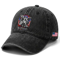 St Michael Defend America Archangel Graphic Washed Cotton Baseball Cap Christian Faith Patriotic