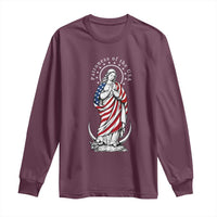 Patroness of the USA Virgin Mary Graphic Long Sleeve Shirt Patriotic American Flag Catholic Faith