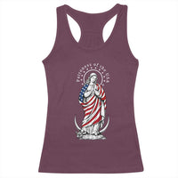 Patroness of the USA Virgin Mary Graphic Racerback Tank Top Patriotic American Flag Catholic Faith