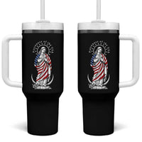 Patroness of the USA Virgin Mary Graphic Tumbler With Handle Patriotic American Flag Catholic Faith