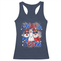 Funny Patriotic Chickens 4th of July Fireworks Racerback Tank Top Retro Chicka Boom Boom Hen Rooster Chick Graphic