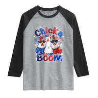 Funny Patriotic Chickens 4th of July Fireworks Raglan Shirt Retro Chicka Boom Boom Hen Rooster Chick Graphic